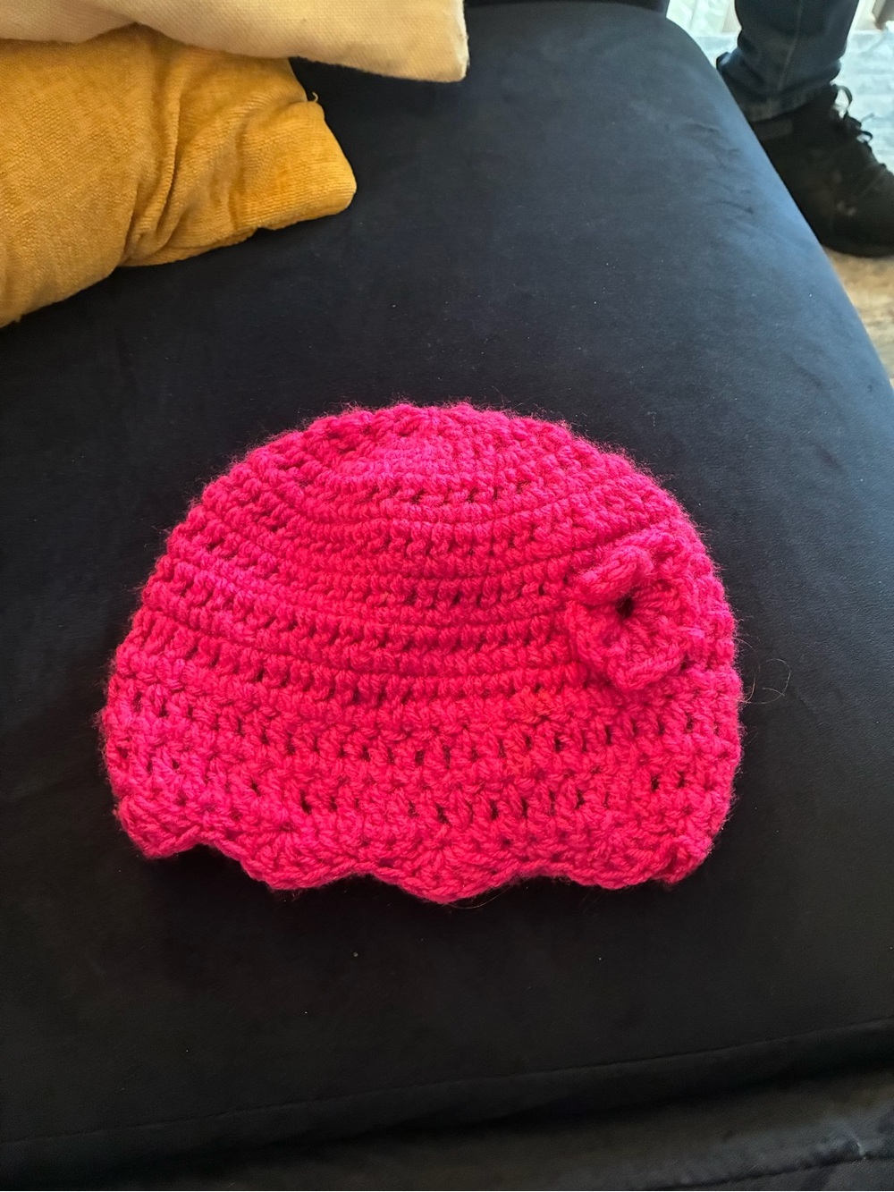 Kids Crochet Beanie with Flower - Pink